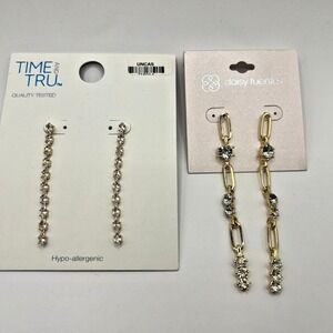 2 Pair Crystal Rhinestone Earrings Lot NWT Dangle Drop Daisy Fuentes Hypo Allerg
